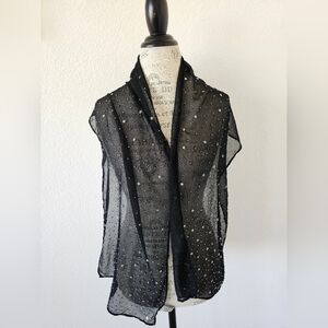 Collection XIIX LTD Black Sheer Neck Scarf with Silver Star Sequins